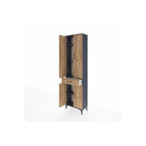 Arges Dolap 4 Raflı Tek Çekmeceli 4 Kapaklı 60x30x221 Antrasit-çam