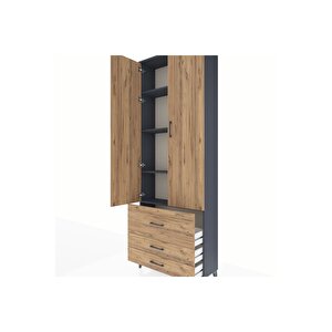 Arges Dolap 4 Raflı 3 Çekmeceli 2 Kapaklı 88x30x243 Antrasit-çam