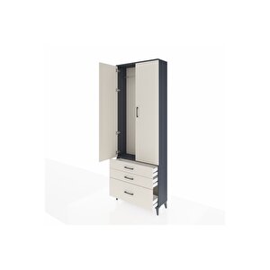 Arges Dolap Tek Raflı 3 Çekmeceli Tek Askılı 88x30x243 Antrasit-aytaşı