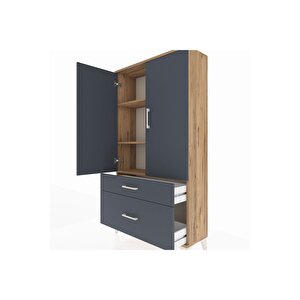 Arges Dolap 3 Raflı 2 Çekmeceli 2 Kapaklı 88x30x163 Çam-antrasit