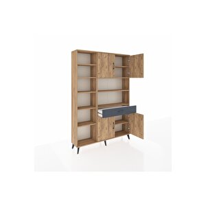 Arges Dolap 10 Raflı Tek Çekmeceli 4 Kapaklı 132x30x195 Çam-çam/antrasit