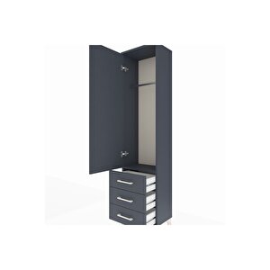 Arges Dolap Tek Raflı 3 Çekmeceli Tek Askılı 44x30x182 Antrasit-antrasit