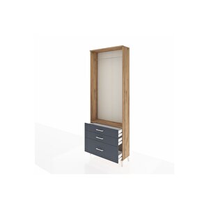 Arges Dolap Tek Raflı 3 Çekmeceli Tek Askılı 88x30x243 Çam-antrasit