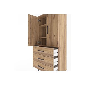 Arges Dolap 3 Raflı 3 Çekmeceli 2 Kapaklı 60x30x134 Çam-çam