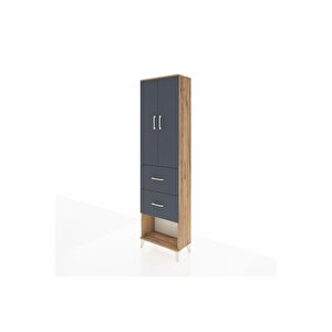 Arges Dolap 2 Raflı 2 Çekmeceli Tek Askılı 60x30x221 Çam-antrasit
