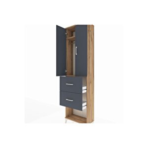 Arges Dolap 2 Raflı 2 Çekmeceli Tek Askılı 60x30x221 Çam-antrasit