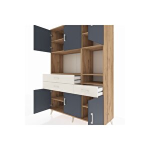 Hyperion Dolap 9 Raflı 3 Çekmeceli 6 Kapaklı 132x44x195 Çam-antrasit/aytaşı