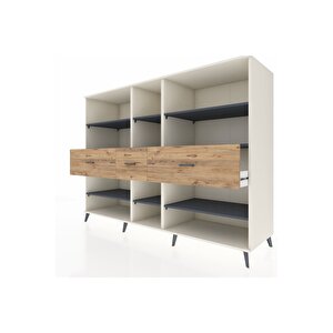 Kronos Dolap 9 Raflı 3 Çekmeceli  220x59x163 Aytaşı-antrasit/çam