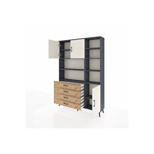 Arges Dolap 9 Raflı 4 Çekmeceli 3 Kapaklı 132x30x195 Antrasit-aytaşı/çam