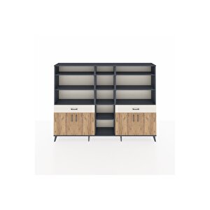 Arges Dolap 12 Raflı 2 Çekmeceli 4 Kapaklı 220x30x163 Antrasit-çam/aytaşı