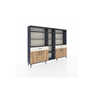 Arges Dolap 12 Raflı 2 Çekmeceli 4 Kapaklı 220x30x163 Antrasit-çam/aytaşı