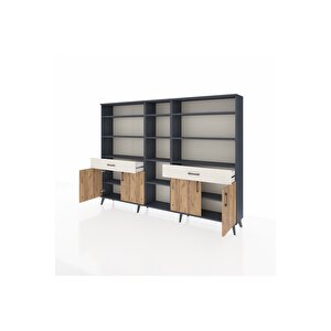 Arges Dolap 12 Raflı 2 Çekmeceli 4 Kapaklı 220x30x163 Antrasit-çam/aytaşı