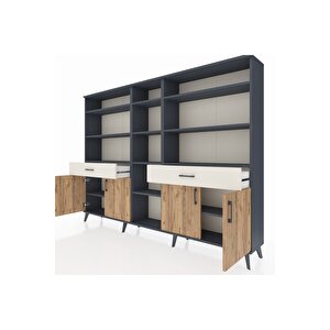 Arges Dolap 12 Raflı 2 Çekmeceli 4 Kapaklı 220x30x163 Antrasit-çam/aytaşı