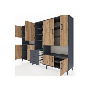 Hyperion Dolap 13 Raflı 3 Çekmeceli 9 Kapaklı 220x44x163 Antrasit-çam/antrasit