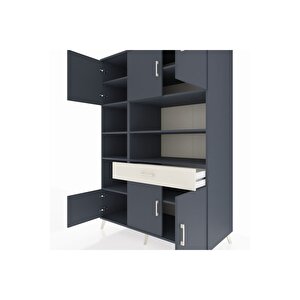 Kronos Dolap 10 Raflı Tek Çekmeceli 6 Kapaklı 132x59x195 Antrasit-antrasit/aytaşı