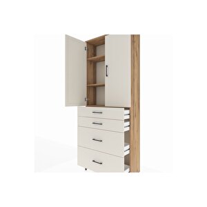 Arges Dolap 3 Raflı 4 Çekmeceli 2 Kapaklı 88x30x221 Çam-aytaşı