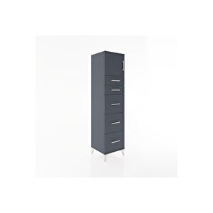 Hyperion Dolap Tek Raflı 5 Çekmeceli Tek Kapaklı 44x44x182 Antrasit-antrasit