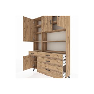 Arges Gardrop 9 Raflı 4 Çekmeceli 4 Kapaklı 132x30x195 Çam-çam