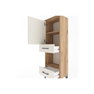Arges Dolap 3 Raflı 2 Çekmeceli Tek Kapaklı 44x30x134 Çam-aytaşı