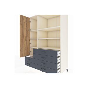 Kronos Dolap 7 Raflı 6 Çekmeceli Tek Kapaklı  132x59x195 Aytaşı-çam/antrasit