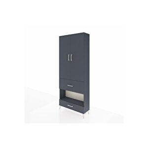 Arges Dolap 4 Raflı 2 Çekmeceli 2 Kapaklı 88x30x221 Antrasit-antrasit