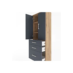 Arges Dolap 3 Raflı 3 Çekmeceli 2 Kapaklı 60x30x163 Çam-antrasit