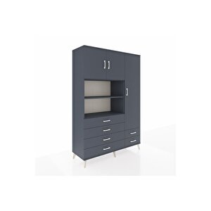 Hyperion Gardrop 9 Raflı 6 Çekmeceli 3 Kapaklı 132x44x195 Antrasit-antrasit