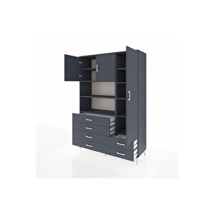 Hyperion Gardrop 9 Raflı 6 Çekmeceli 3 Kapaklı 132x44x195 Antrasit-antrasit