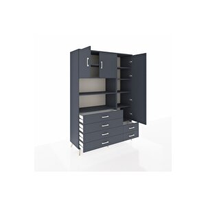 Hyperion Gardrop 9 Raflı 6 Çekmeceli 3 Kapaklı 132x44x195 Antrasit-antrasit