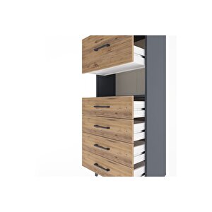 Arges Dolap Tek Raflı 5 Çekmeceli 60x30x134 Antrasit-çam