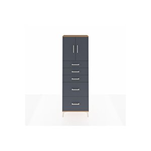 Arges Dolap 2 Raflı 5 Çekmeceli 2 Kapaklı 60x30x182 Çam-antrasit