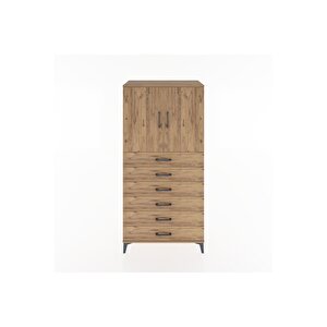 Hyperion Dolap Tek Raflı 6 Çekmeceli 2 Kapaklı 88x44x182 Çam-çam