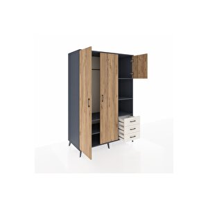 Kronos Dolap 5 Raflı 3 Çekmeceli Tek Askılı 132x59x195 Antrasit-çam/aytaşı