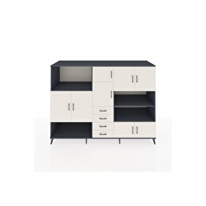 Kronos Dolap 9 Raflı 4 Çekmeceli 8 Kapaklı 220x59x163 Antrasit-aytaşı