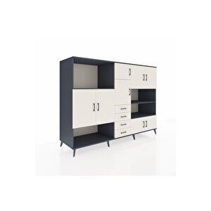 Kronos Dolap 9 Raflı 4 Çekmeceli 8 Kapaklı 220x59x163 Antrasit-aytaşı