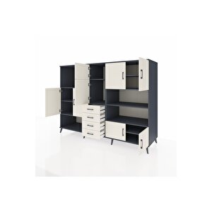 Kronos Dolap 9 Raflı 4 Çekmeceli 8 Kapaklı 220x59x163 Antrasit-aytaşı