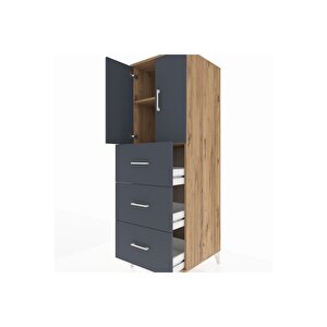 Kronos Dolap 2 Raflı 3 Çekmeceli 2 Kapaklı 60x59x182 Çam-antrasit