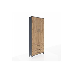 Arges Dolap 2 Raflı 3 Çekmeceli Tek Askılı 88x30x221 Antrasit-çam