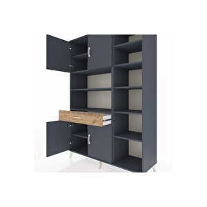 Hyperion Dolap 10 Raflı Tek Çekmeceli 4 Kapaklı 132x44x195 Antrasit-antrasit/çam