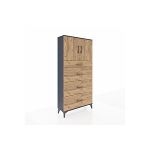 Arges Dolap 2 Raflı 4 Çekmeceli 2 Kapaklı 88x30x182 Antrasit-çam