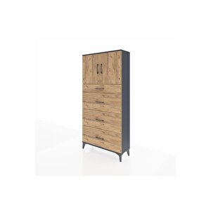Arges Dolap 2 Raflı 4 Çekmeceli 2 Kapaklı 88x30x182 Antrasit-çam