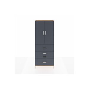 Arges Dolap 2 Raflı 4 Çekmeceli 2 Kapaklı 88x30x221 Çam-antrasit