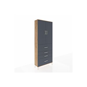 Arges Dolap 2 Raflı 4 Çekmeceli 2 Kapaklı 88x30x221 Çam-antrasit