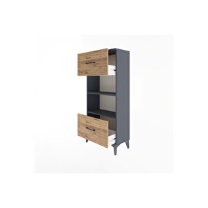 Arges Dolap 2 Raflı 2 Çekmeceli 60x30x134 Antrasit-çam