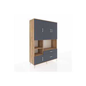 Hyperion Gardrop 7 Raflı 2 Çekmeceli 5 Kapaklı 132x44x195 Çam-antrasit