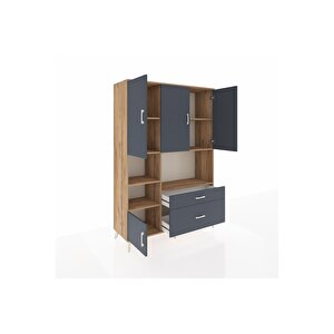 Hyperion Gardrop 7 Raflı 2 Çekmeceli 5 Kapaklı 132x44x195 Çam-antrasit