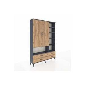 Arges Gardrop 10 Raflı 4 Çekmeceli 2 Kapaklı 132x30x195 Antrasit-çam