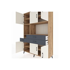 Hyperion Dolap 9 Raflı 3 Çekmeceli 6 Kapaklı 132x44x195 Çam-aytaşı/antrasit