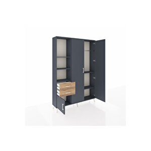 Arges Dolap 5 Raflı 2 Çekmeceli Tek Askılı 132x30x195 Antrasit-antrasit/çam