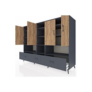 Kronos Dolap 12 Raflı 3 Çekmeceli 5 Kapaklı 220x59x163 Antrasit-çam/antrasit